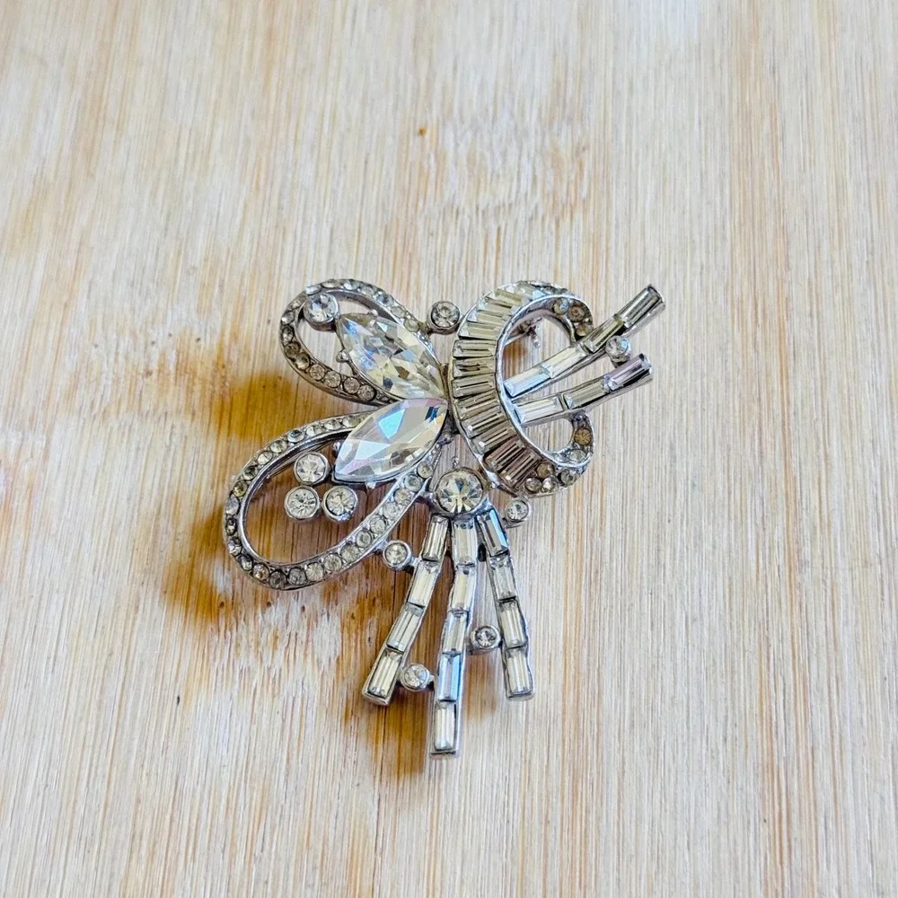 VTG Joseph Wiesner Art Deco Brooch Pin Rhinestone Silver Baguettes Marquise Rare